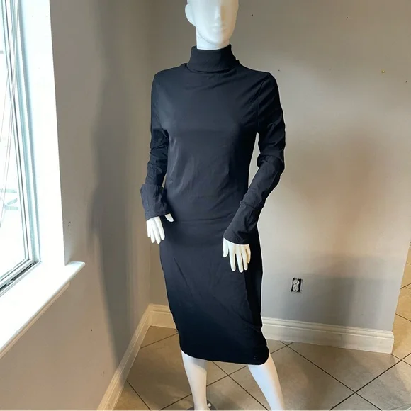 SHEIN BASICS Black Cotton High Neck Solid Bodycon Dress
Size XL for size 12-14 - Picture 2 of 14